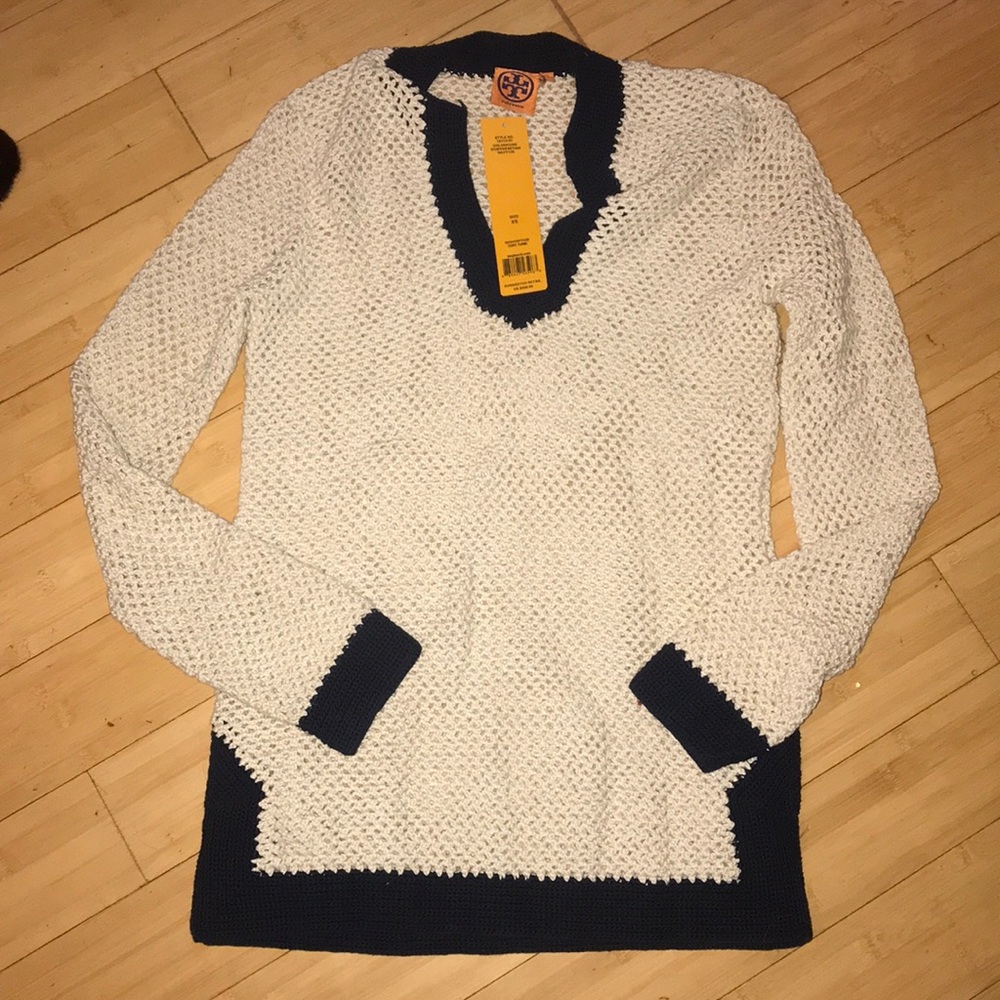 Tory Burch Navy & Ivory Tunic Sweater NWT